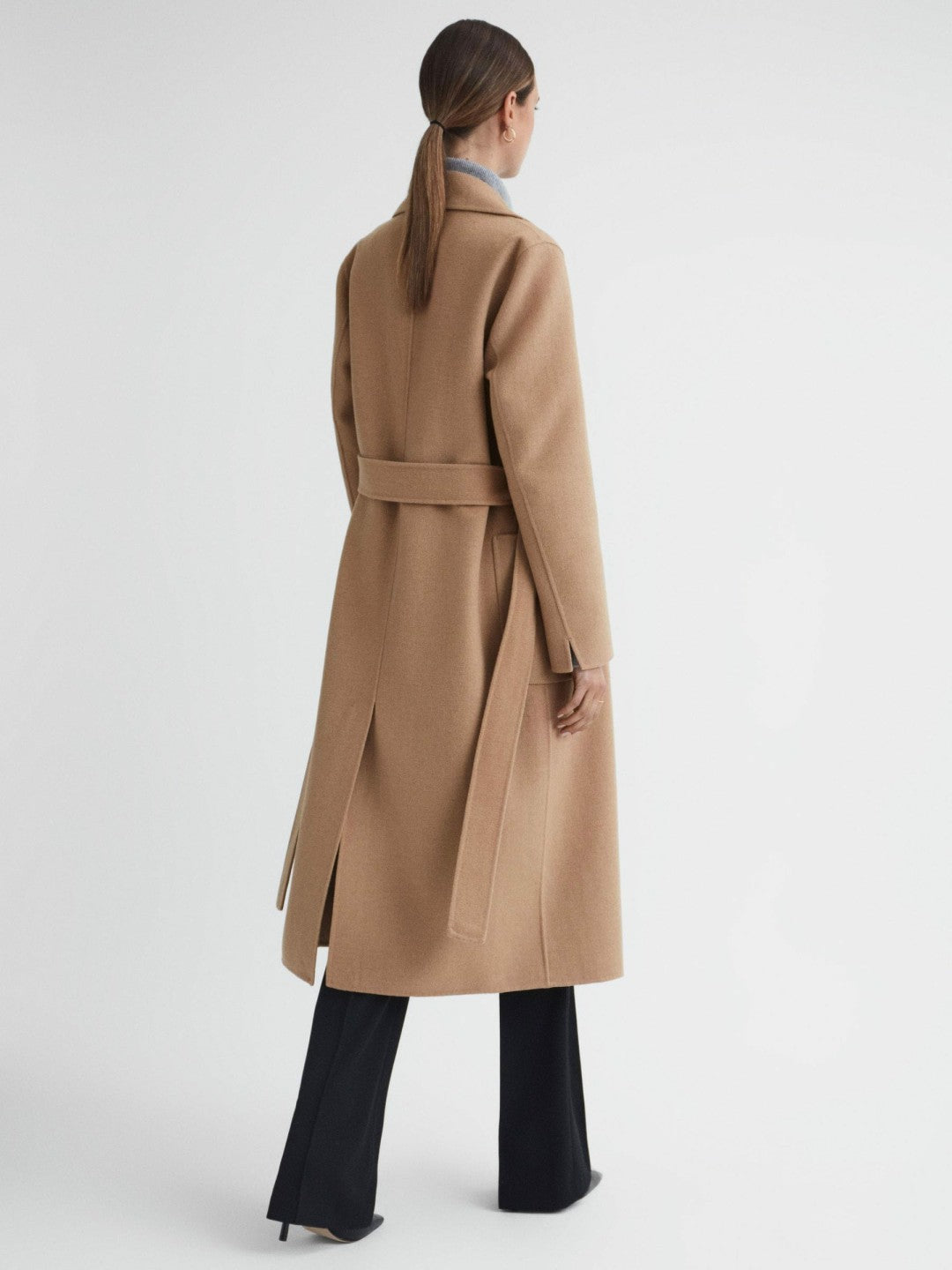 Long Wool Blend Blindseam Coat in Camel Women | Reiss