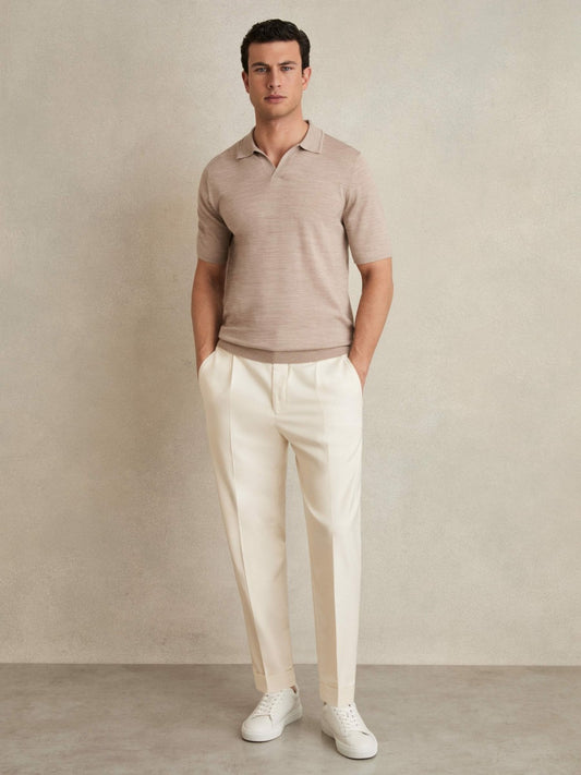 Relaxed-Fit Pleated Tapered Trousers in Ecru Men | Reiss