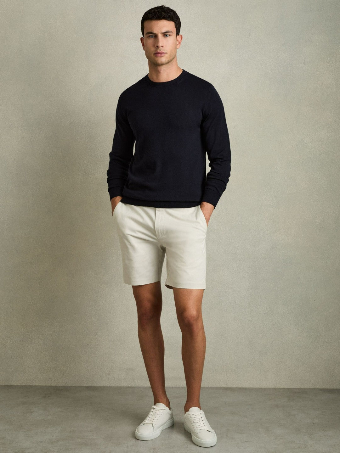 Short Length Casual Chino Shorts in Chalk Men | Reiss