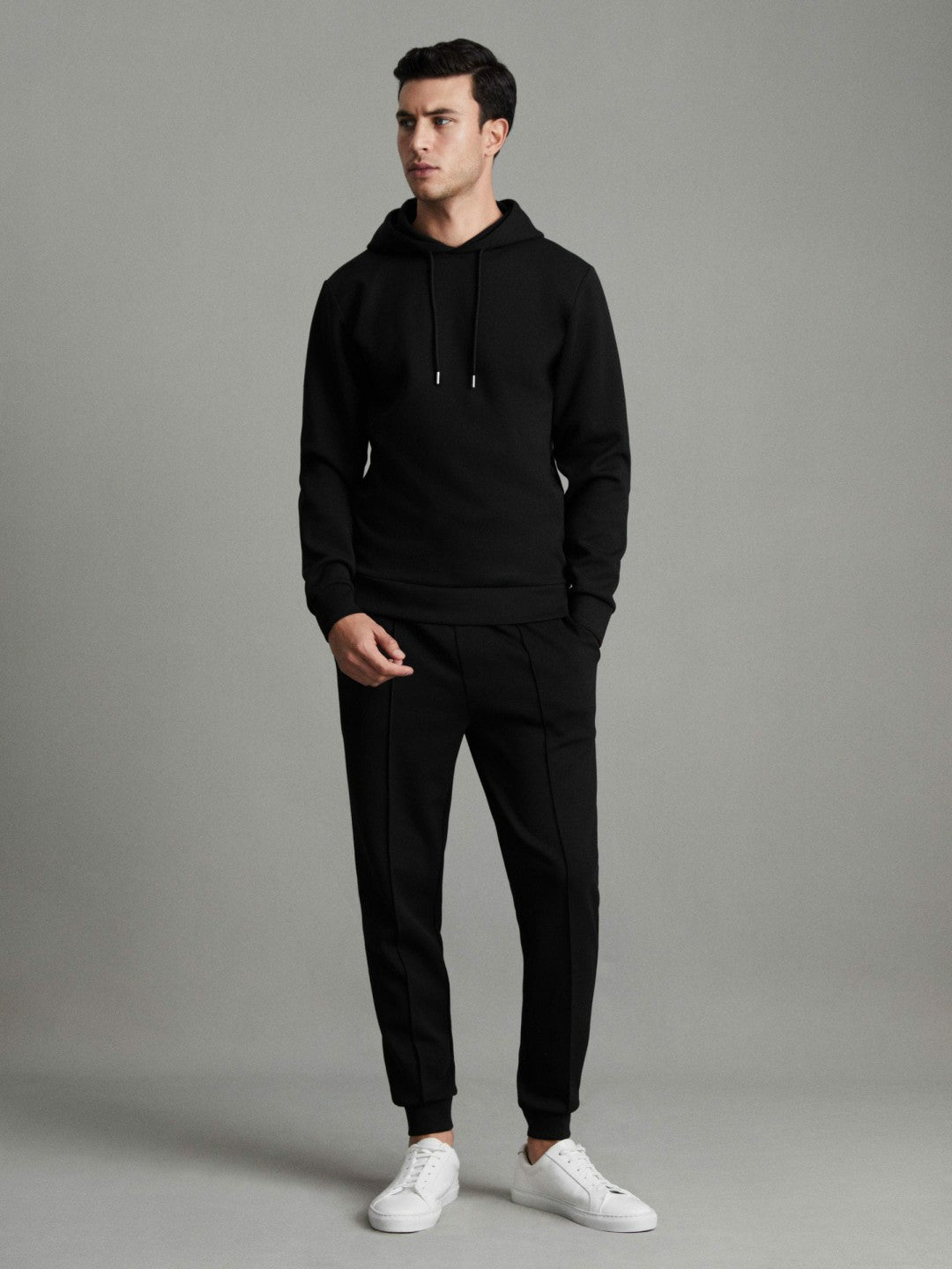 Interlock Jersey Drawstring Hoodie in Black Men | Reiss