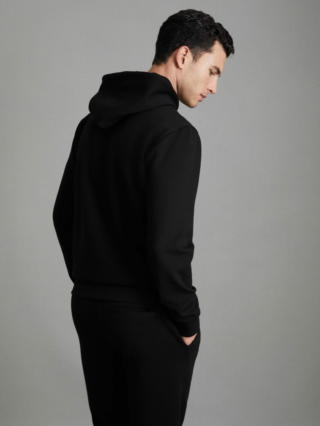 Interlock Jersey Drawstring Hoodie in Black Men | Reiss