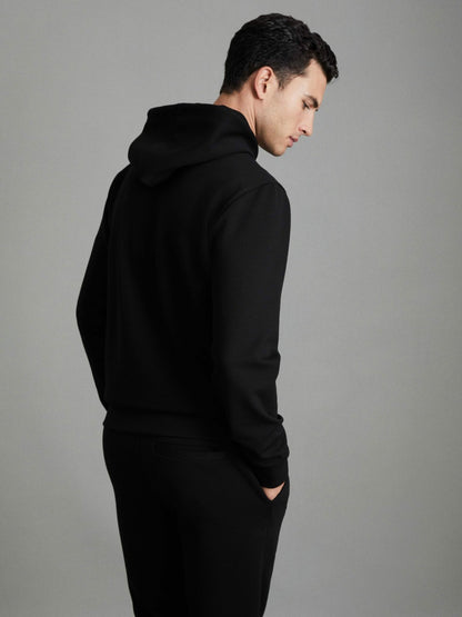 Interlock Jersey Drawstring Hoodie in Black Men | Reiss