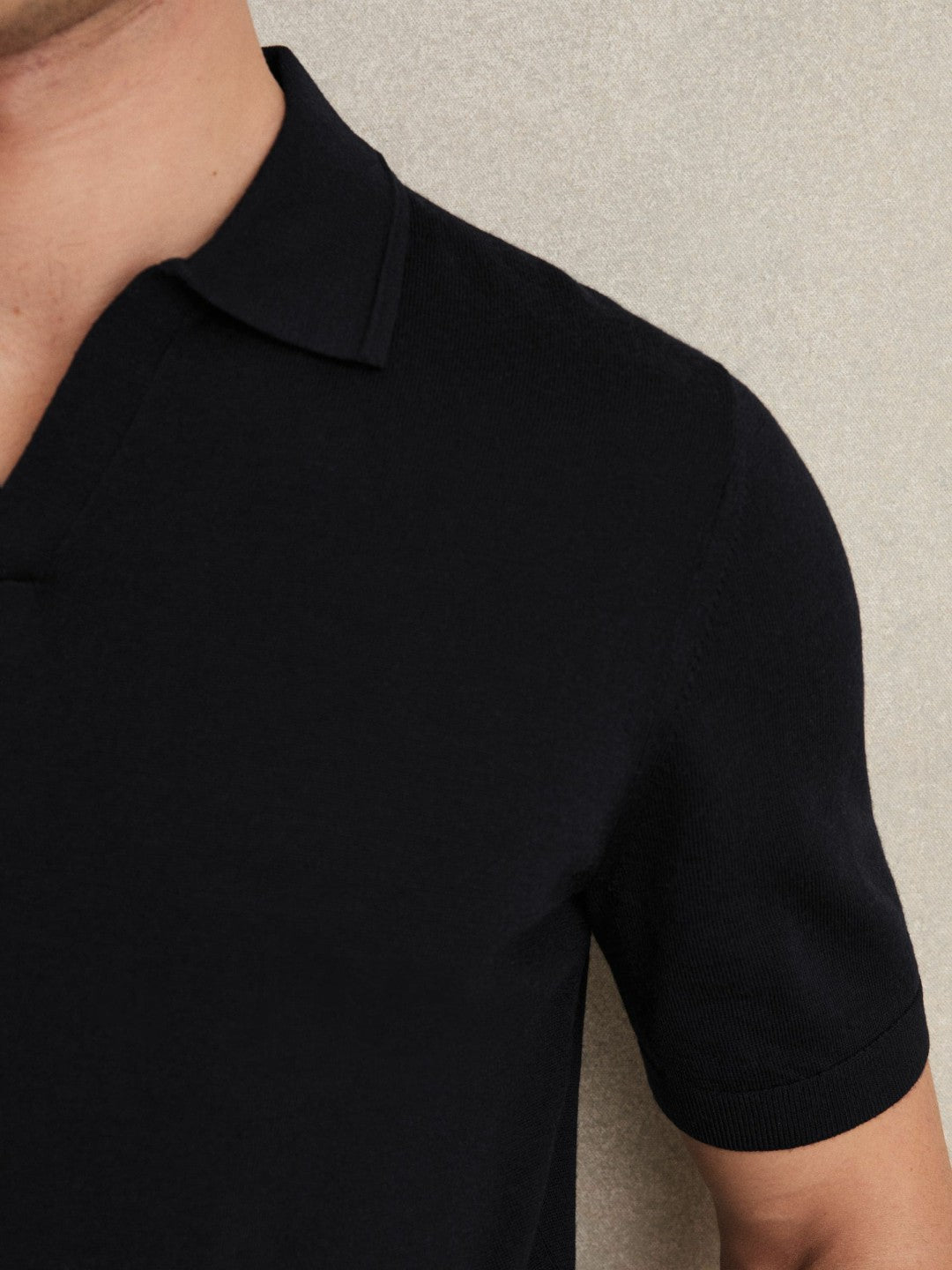 Merino Wool Open Collar Polo Shirt in Navy Men | Reiss