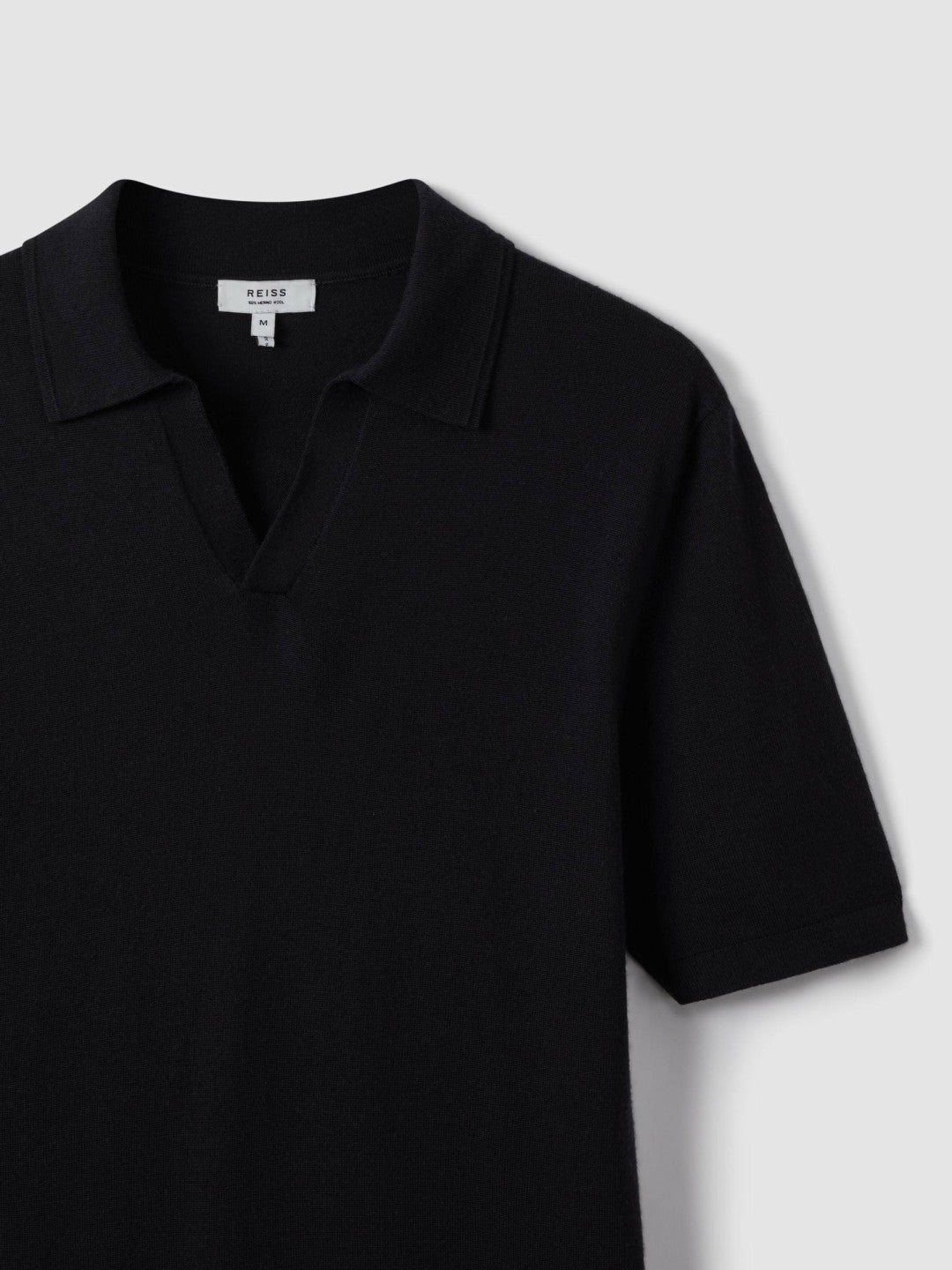 Merino Wool Open Collar Polo Shirt in Navy Men | Reiss