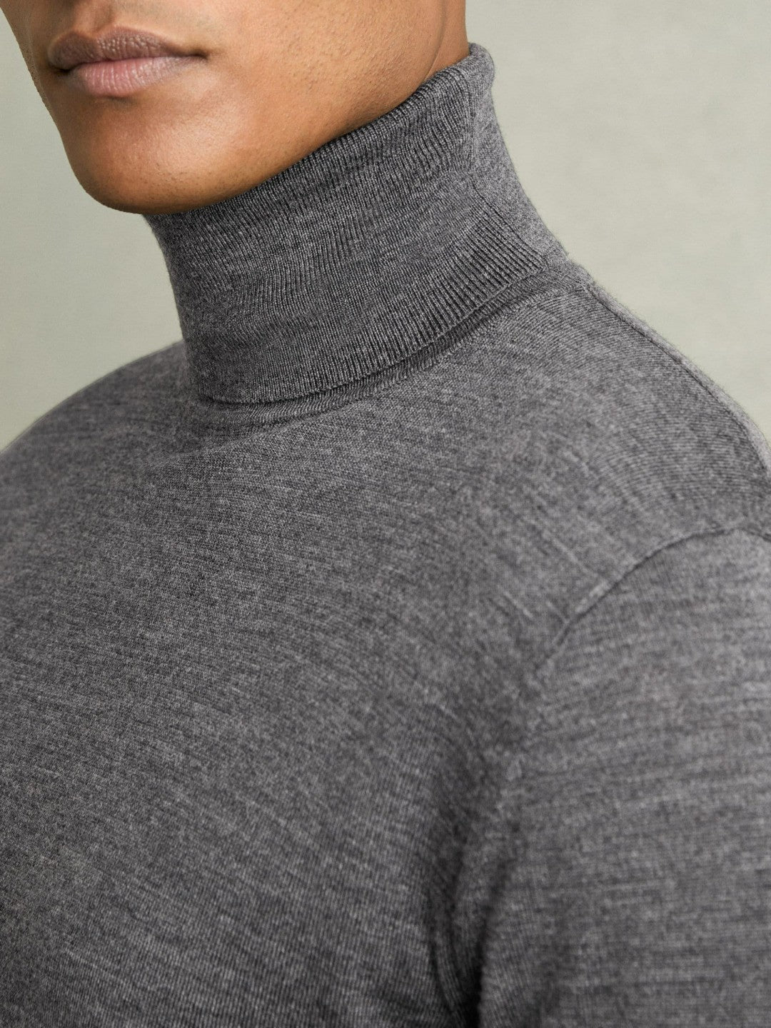 Slim Fit Merino Wool Roll Neck Jumper in Derby Grey Marl Men | Reiss