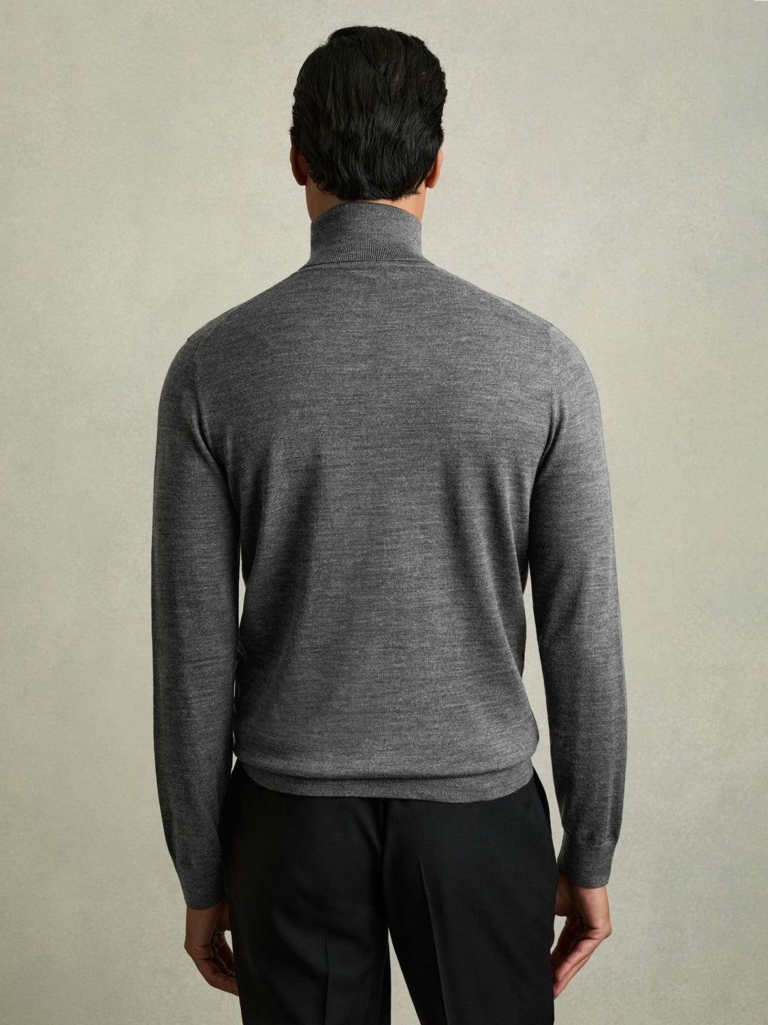 Slim Fit Merino Wool Roll Neck Jumper in Derby Grey Marl Men | Reiss