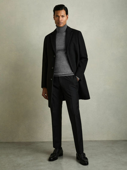 Slim Fit Merino Wool Roll Neck Jumper in Derby Grey Marl Men | Reiss