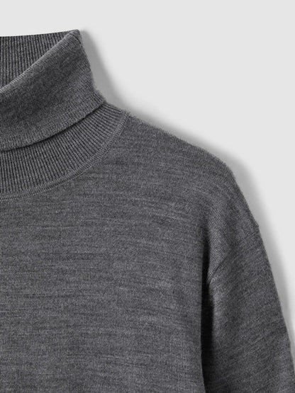 Slim Fit Merino Wool Roll Neck Jumper in Derby Grey Marl Men | Reiss
