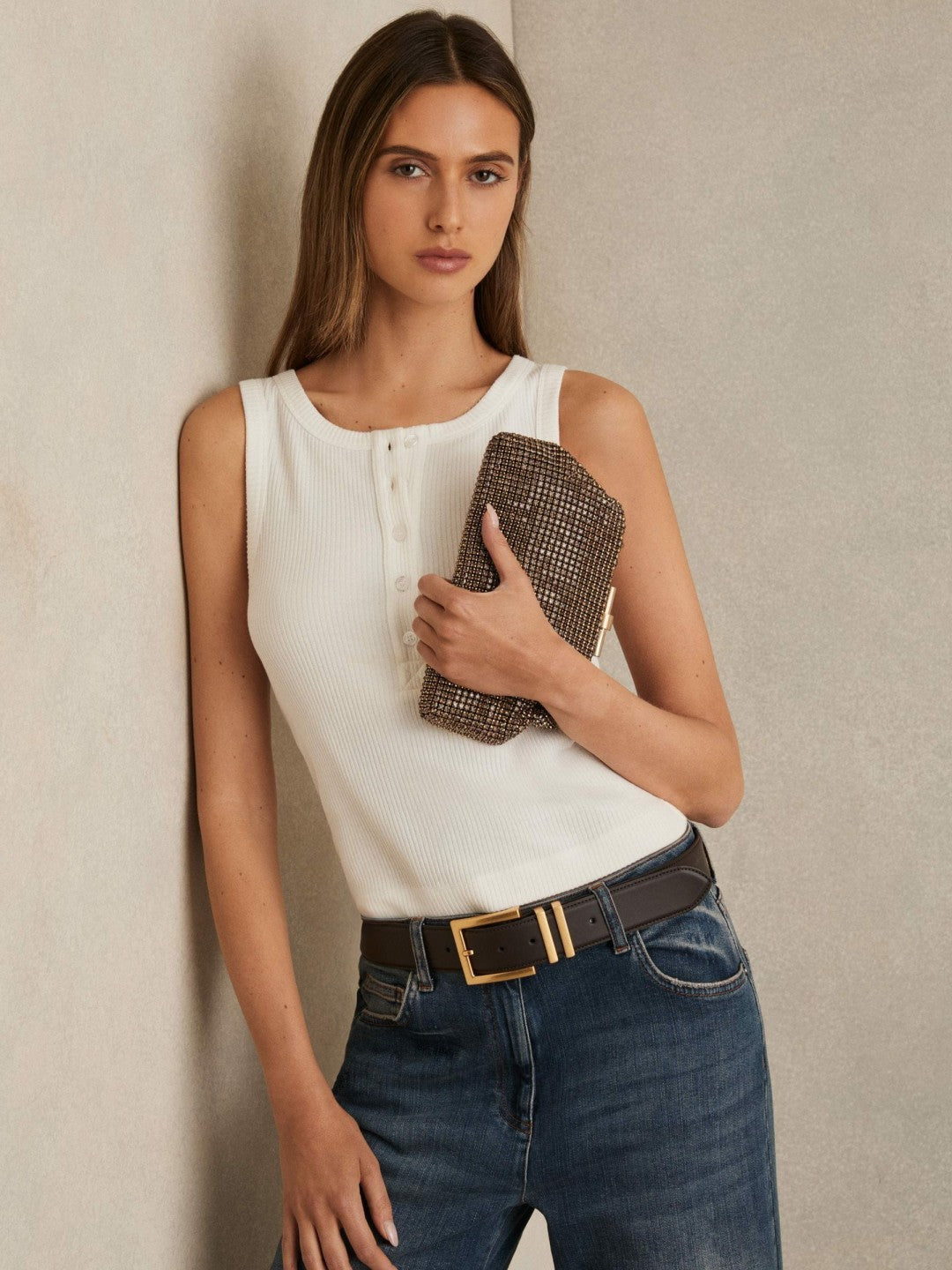 Embellished Clutch Bag in Gold Women | Reiss