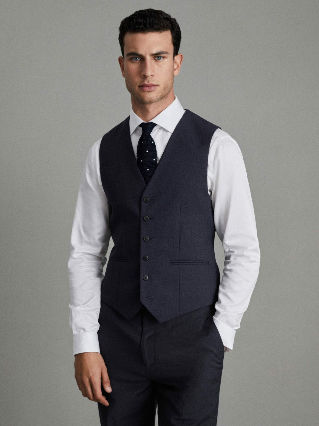 Modern Fit Wool Blend Waistcoat in Navy Men | Reiss