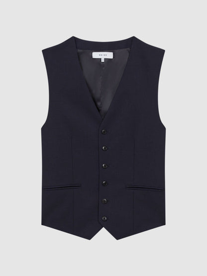 Modern Fit Wool Blend Waistcoat in Navy Men | Reiss