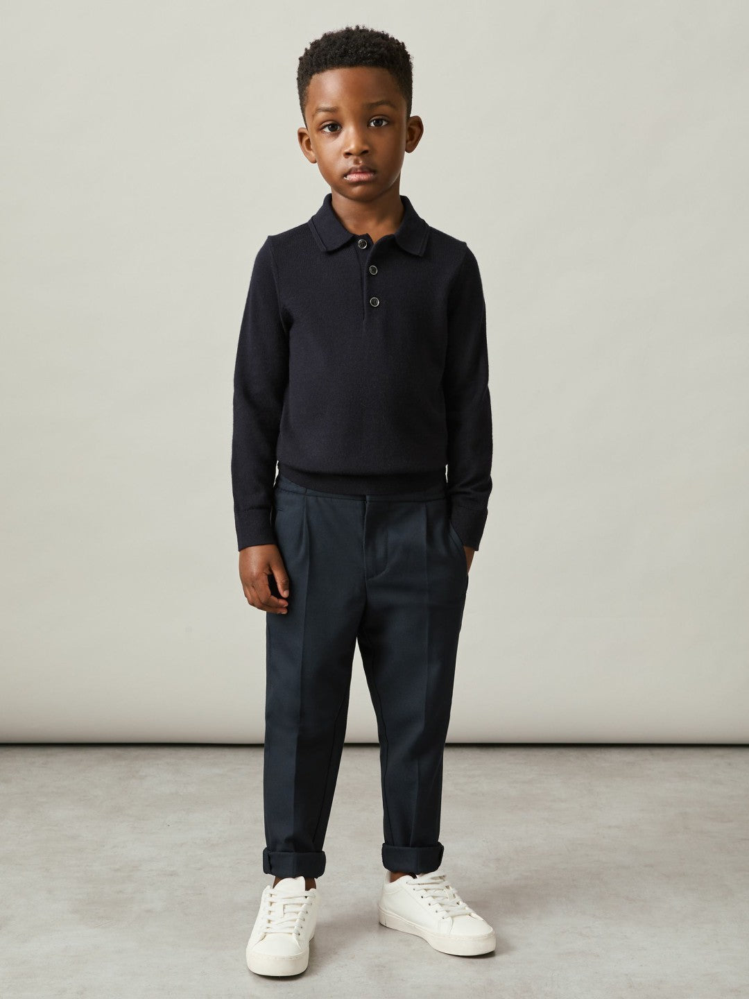 3-9 yrs Merino Wool Polo Shirt in Navy Children & Baby | Reiss