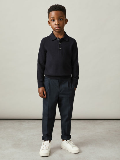 3-9 yrs Merino Wool Polo Shirt in Navy Children & Baby | Reiss