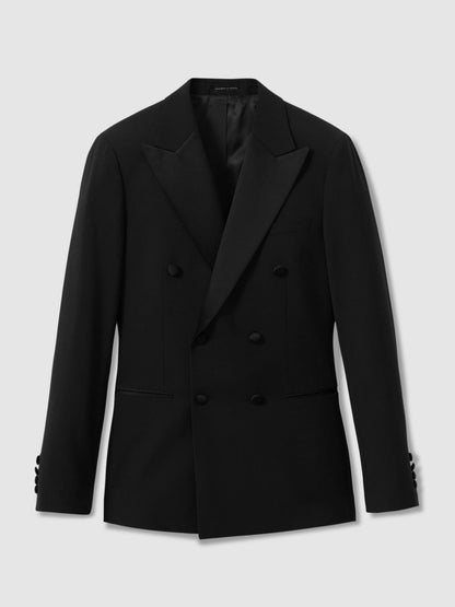 Double Breasted Tuxedo Slim Fit Jacket in Black Men | Reiss