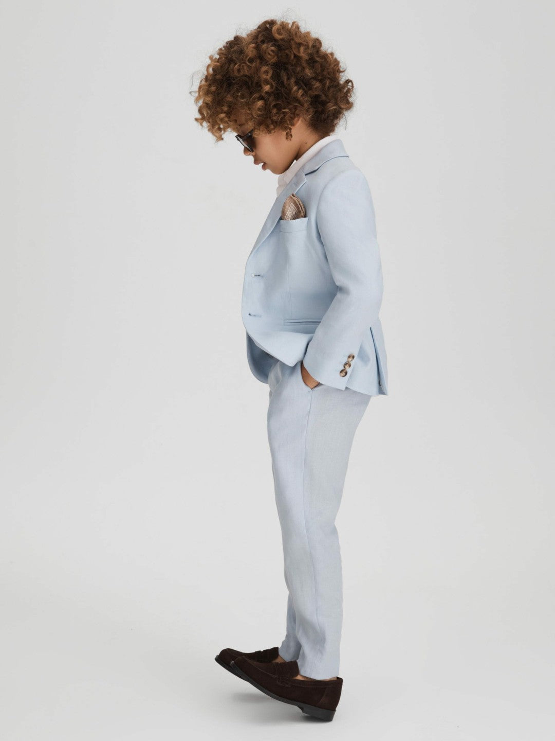 9-13 yrs Slim Fit Linen Adjustable Trousers in Soft Blue Children & Baby | Reiss
