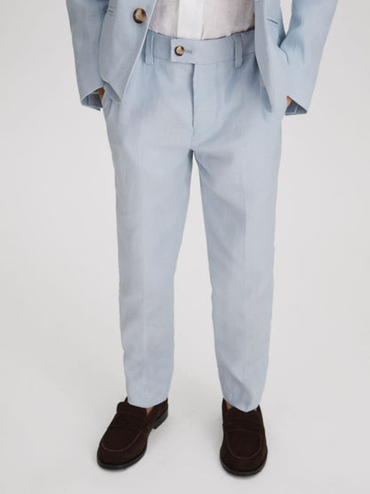 9-13 yrs Slim Fit Linen Adjustable Trousers in Soft Blue Children & Baby | Reiss