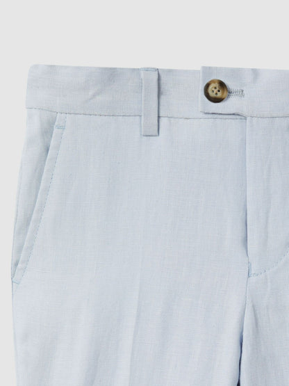 9-13 yrs Slim Fit Linen Adjustable Trousers in Soft Blue Children & Baby | Reiss