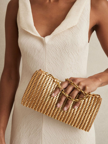 Beaded Removable Strap Shoulder Bag in Gold Women | Reiss