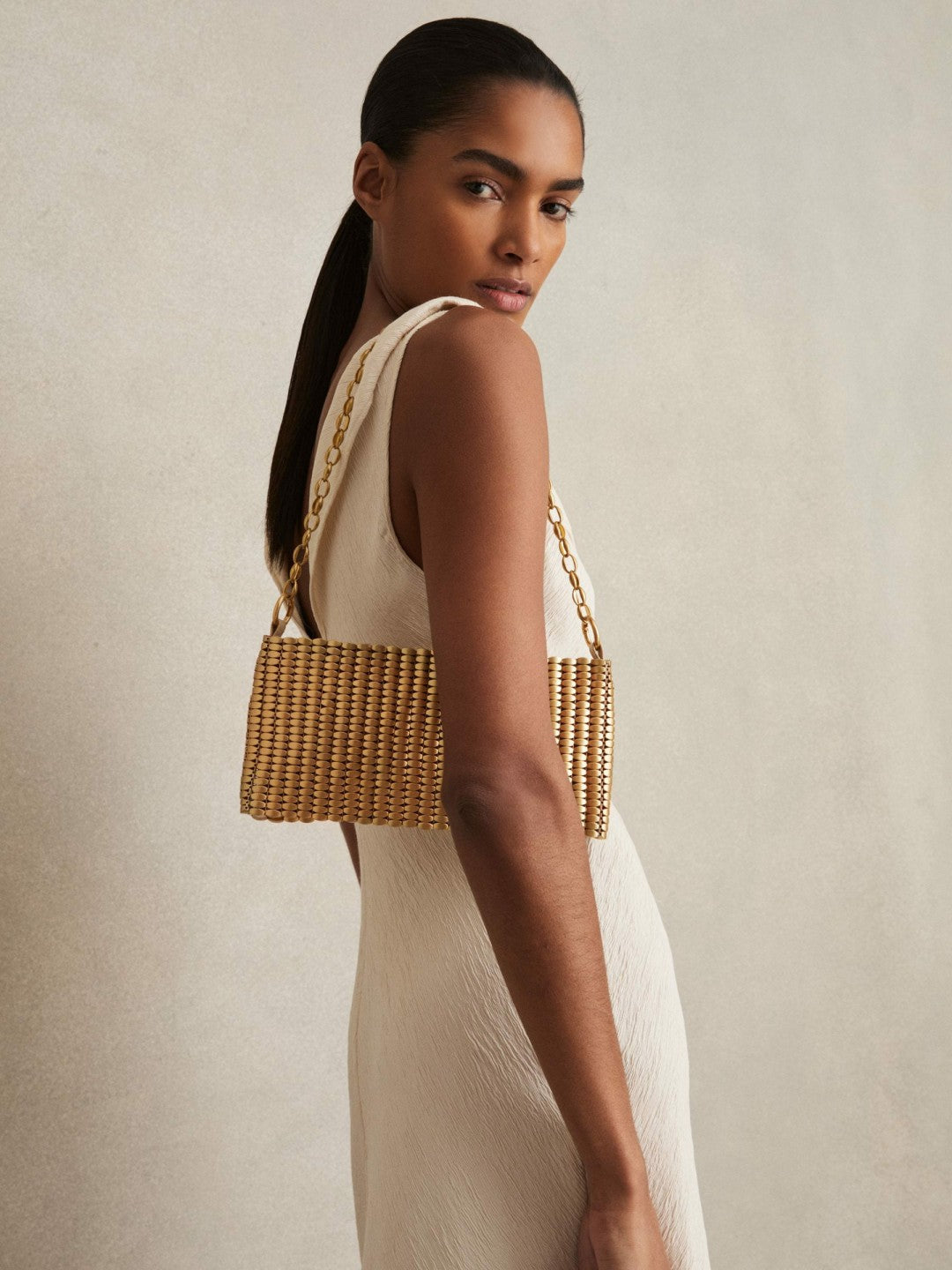 Beaded Removable Strap Shoulder Bag in Gold Women | Reiss