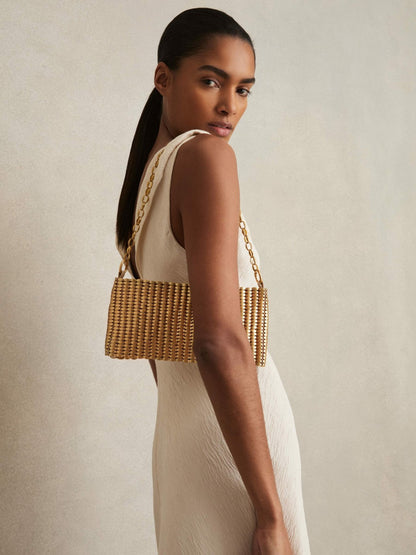 Beaded Removable Strap Shoulder Bag in Gold Women | Reiss