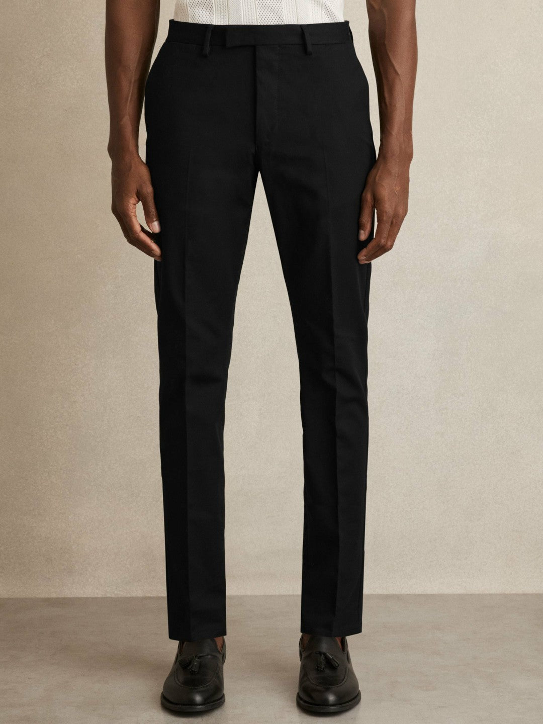 Slim Fit Cotton Blend Chinos in Black Men | Reiss