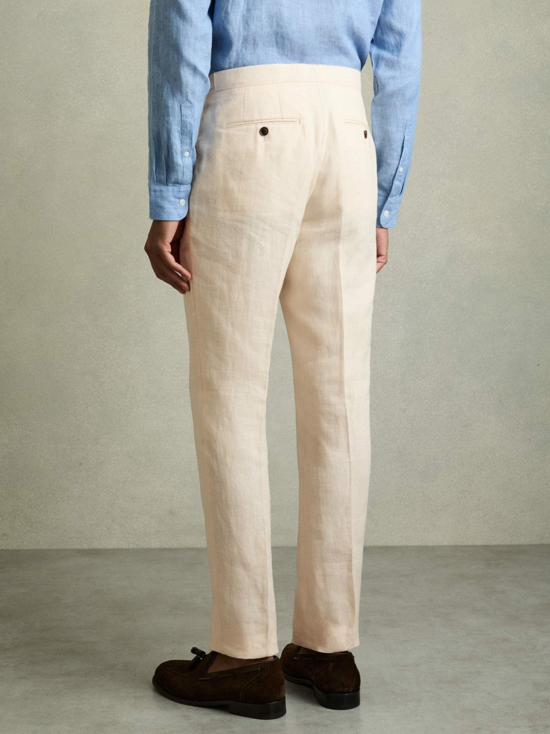 Slim Fit Linen Adjuster Trousers in Stone Men | Reiss