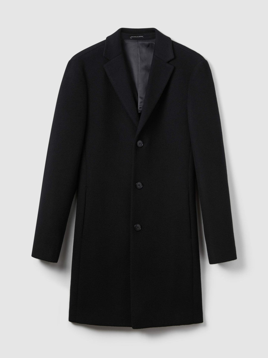 Wool Blend Single Breasted Epsom Overcoat in Black Men | Reiss