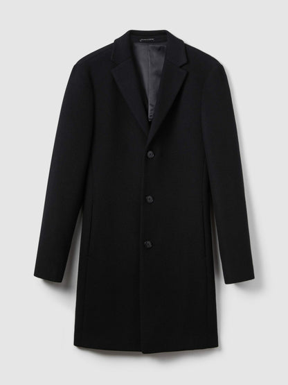 Wool Blend Single Breasted Epsom Overcoat in Black Men | Reiss