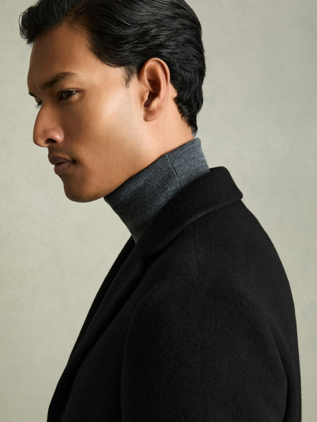 Wool Blend Single Breasted Epsom Overcoat in Black Men | Reiss