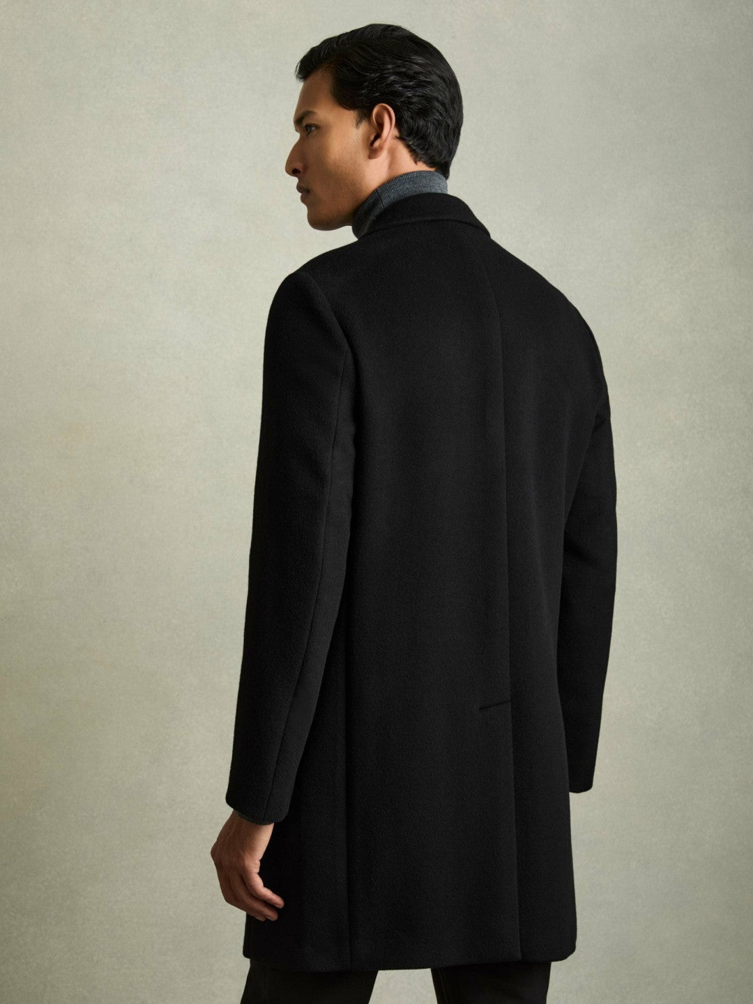 Wool Blend Single Breasted Epsom Overcoat in Black Men | Reiss
