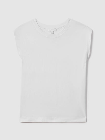 Cotton Capped Sleeve T-Shirt in White Women | Reiss