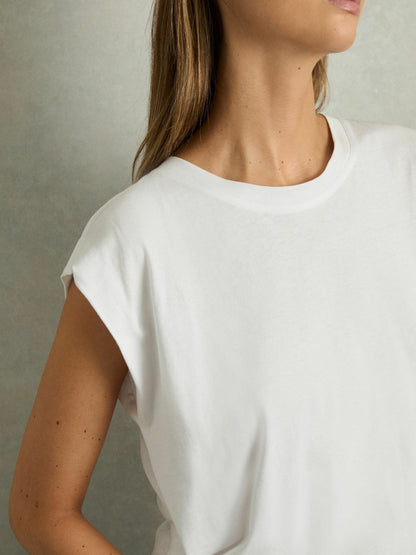 Cotton Capped Sleeve T-Shirt in White Women | Reiss