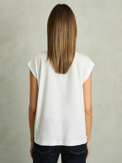 Cotton Capped Sleeve T-Shirt in White Women | Reiss