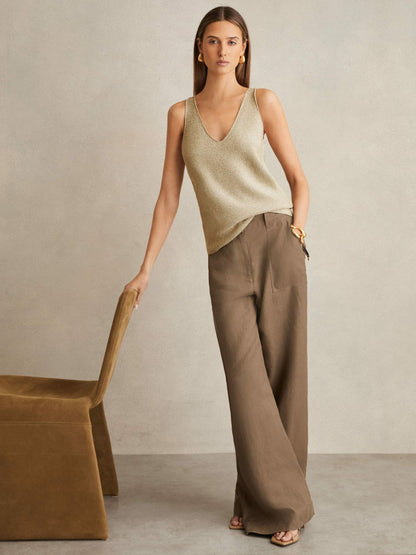 Metallic V-Neck Vest in Gold Women | Reiss