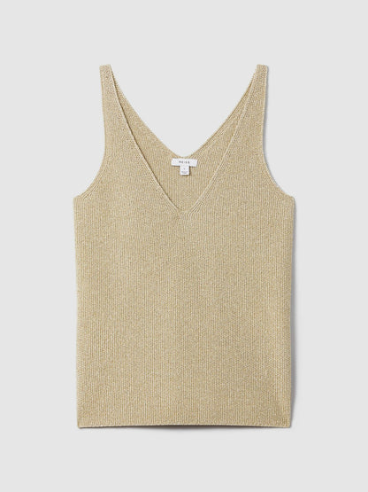 Metallic V-Neck Vest in Gold Women | Reiss