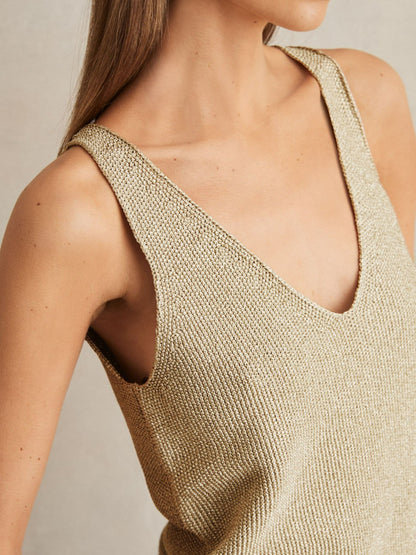 Metallic V-Neck Vest in Gold Women | Reiss