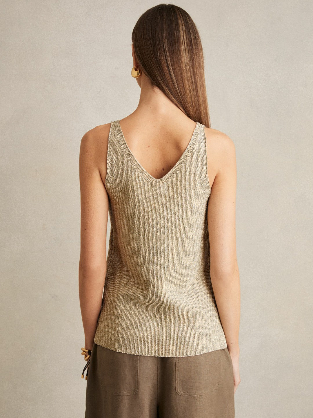 Metallic V-Neck Vest in Gold Women | Reiss