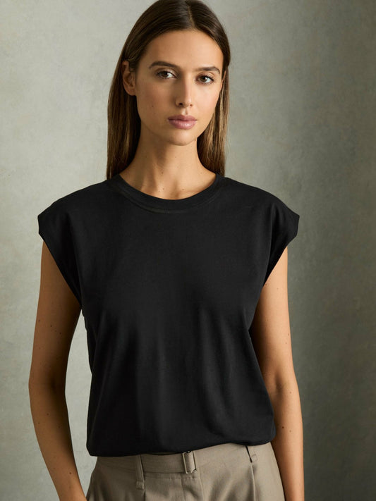 Cotton Capped Sleeve T-Shirt in Black Women | Reiss