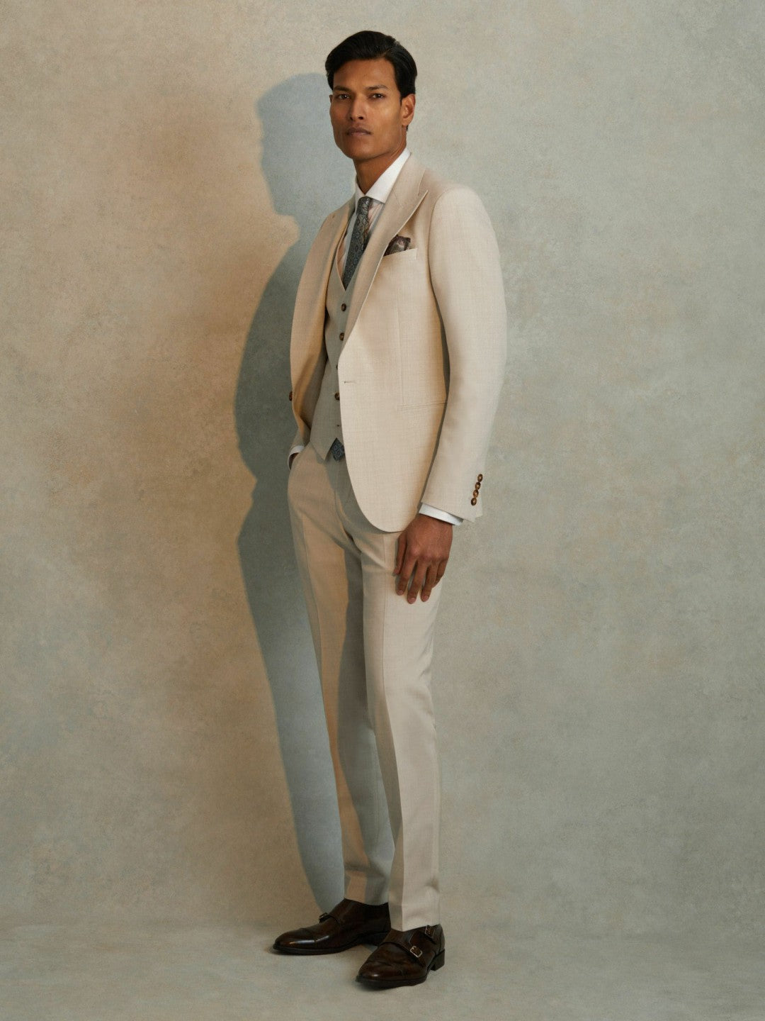 Slim Fit Side Adjuster Trousers in Stone Men | Reiss