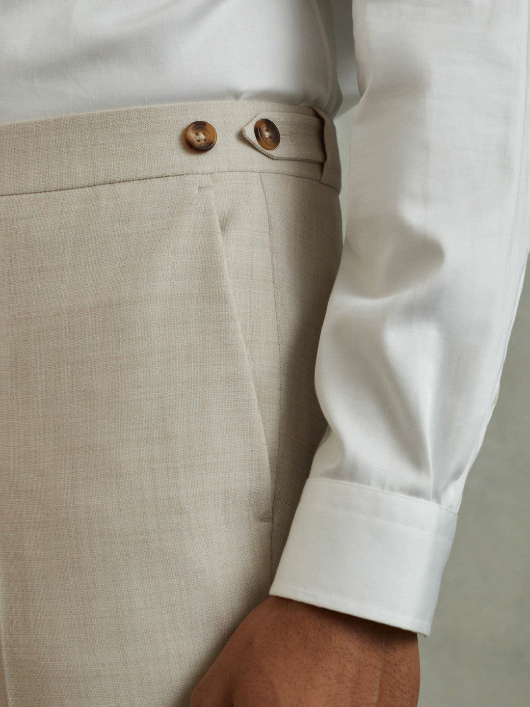 Slim Fit Side Adjuster Trousers in Stone Men | Reiss