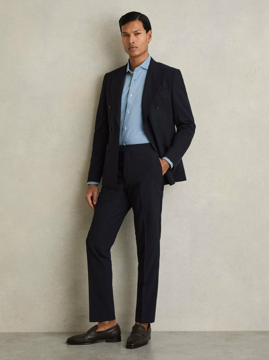 Slim Fit Side Adjuster Trousers in Navy Men | Reiss
