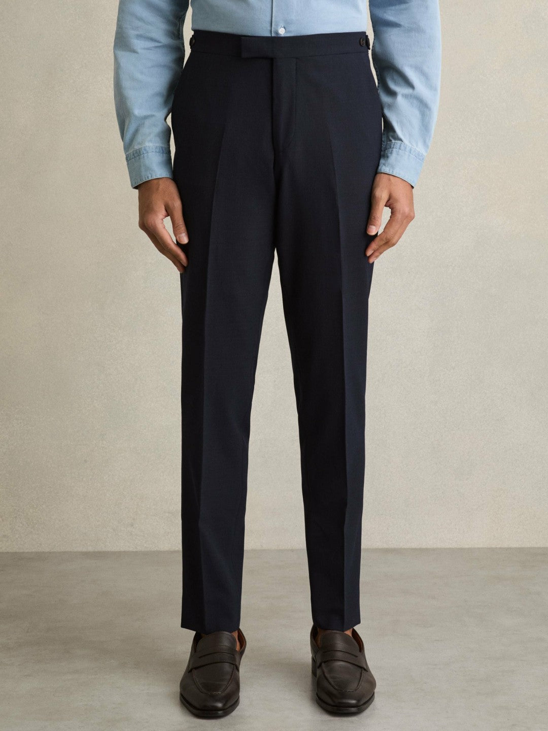 Slim Fit Side Adjuster Trousers in Navy Men | Reiss
