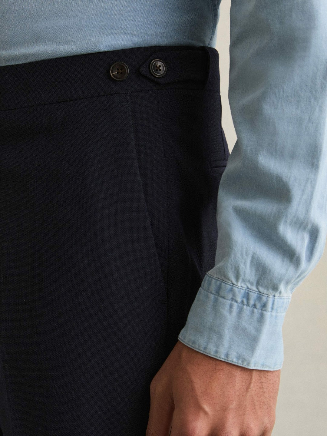 Slim Fit Side Adjuster Trousers in Navy Men | Reiss