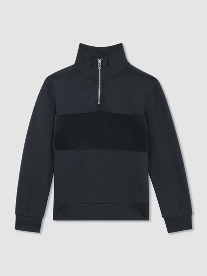 9-13 yrs Slim Fit Half-Zip Funnel Neck Velour Sweatshirt in Navy Children & Baby | Reiss