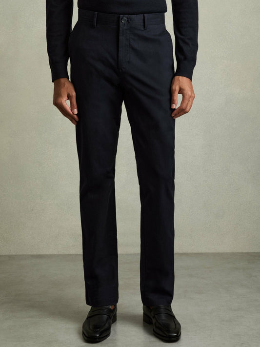 Slim Fit Washed Cotton Blend Chinos in Navy Men | Reiss