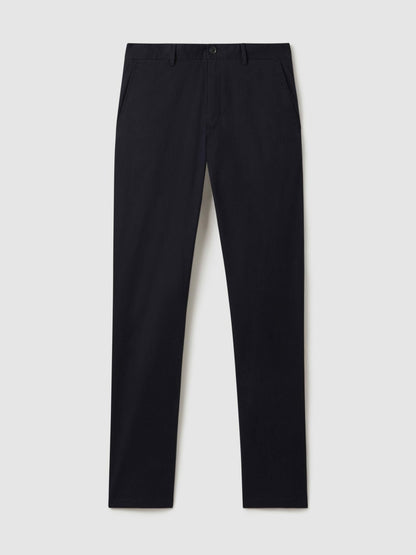 Slim Fit Washed Cotton Blend Chinos in Navy Men | Reiss
