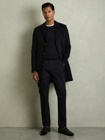 Slim Fit Washed Cotton Blend Chinos in Navy Men | Reiss