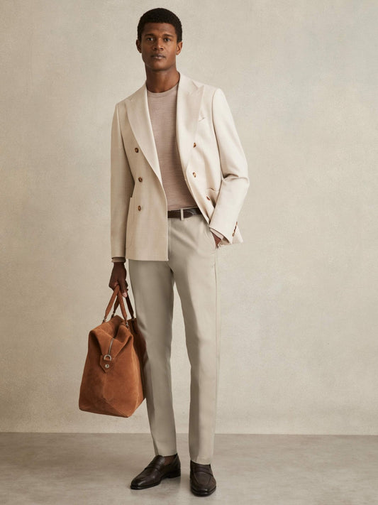 Slim Fit Cotton Blend Chinos in Stone Men | Reiss