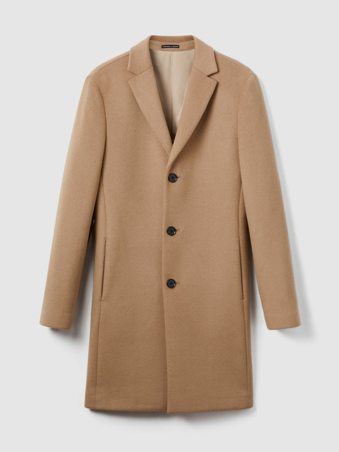 Wool Blend Single Breasted Epsom Overcoat in Camel Men | Reiss