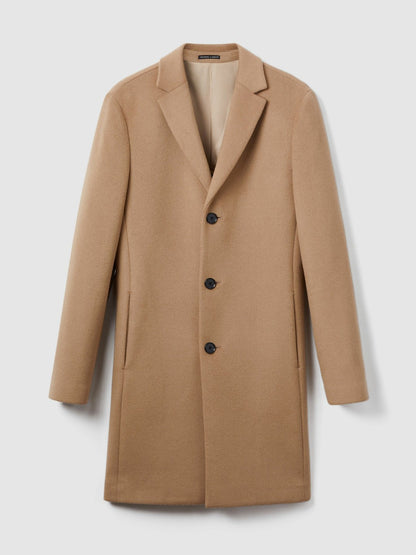 Wool Blend Single Breasted Epsom Overcoat in Camel Men | Reiss